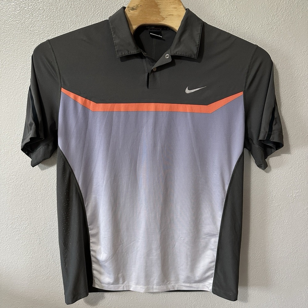 Nike Tiger Woods Polo Mens Large Gray Designer Print Golf Performance 542071-019